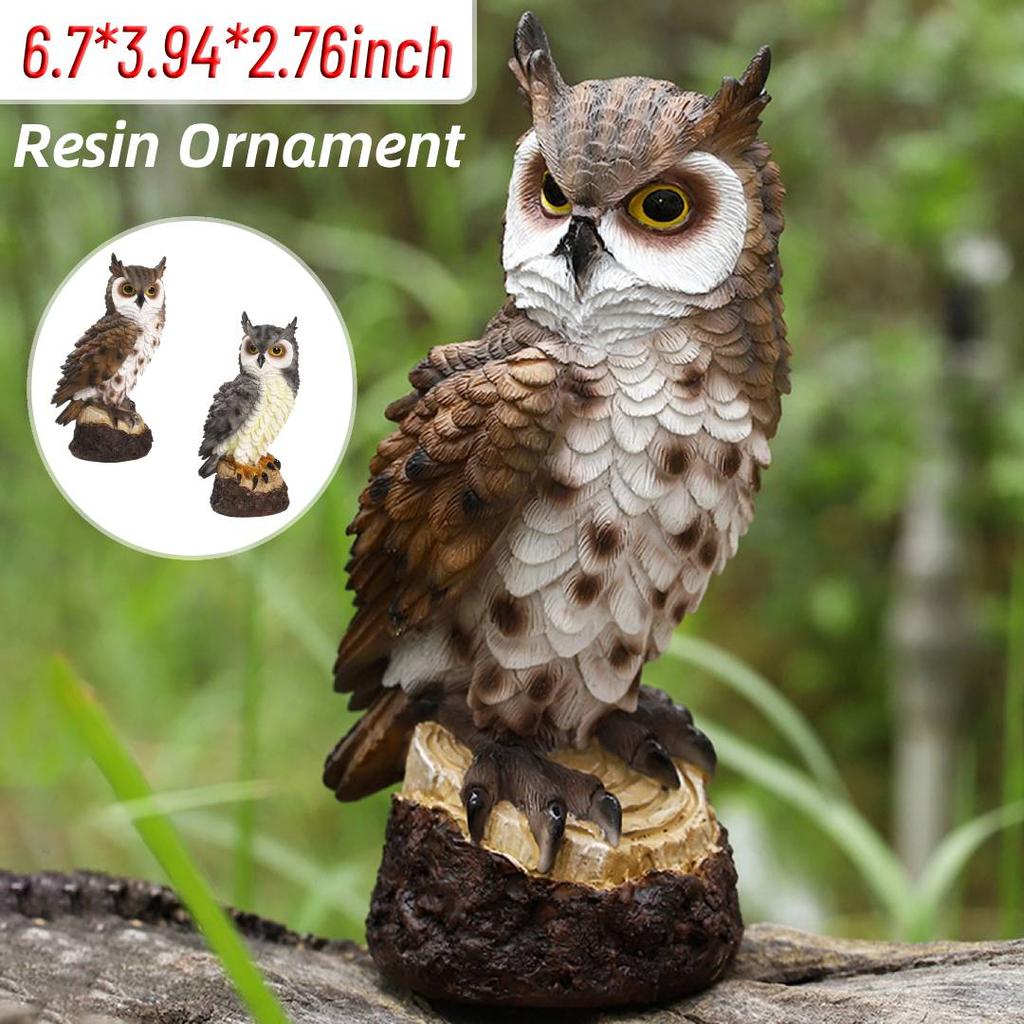 Resin Owl Statue Fake Owl Outdoor Sculpture Creative Animal Ornament Home Art Craft Indoor Garden Figurine Outdoor Anti-Bird