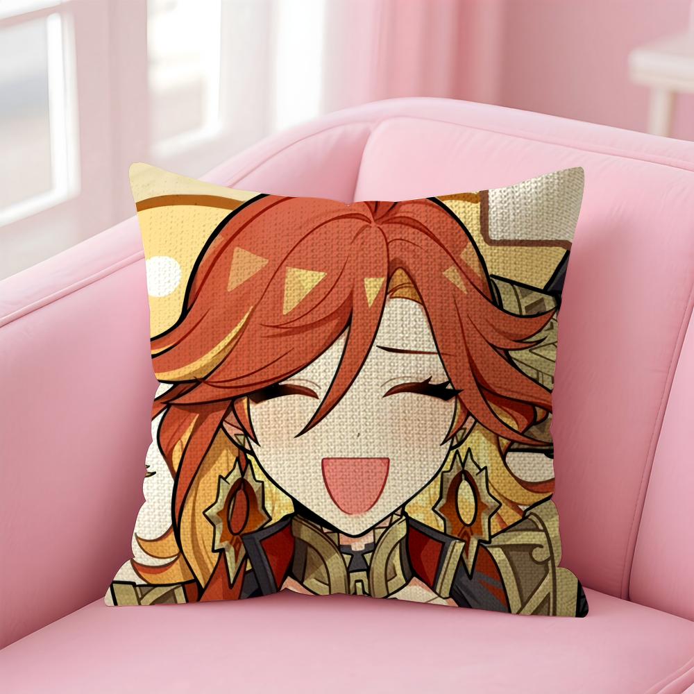 Genshin Impact Mavuika Cushion Cover Natural Linen Pillow Case DoubleSided Print Decorative Sofa Pillowcase Home Decor Gift