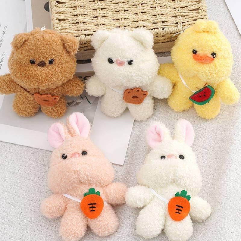 Adorable Mini Bear Rabbit Plush Keychain Pendant Soft Short Plush Animal Toy