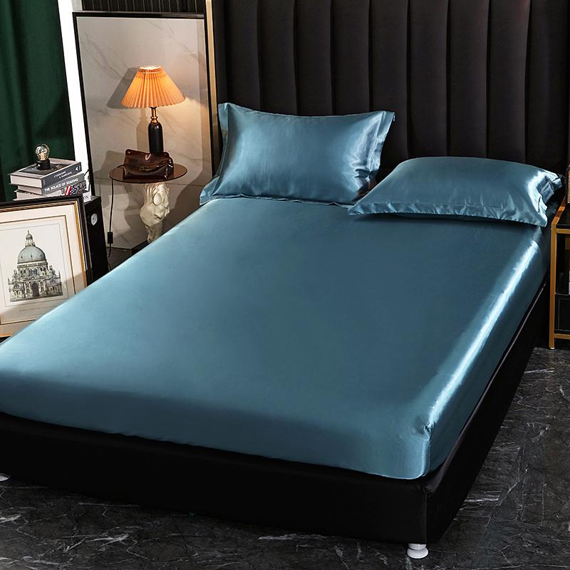 Luxuriöses Satin-Bettlaken, Europäischer Kunstseiden-Matratzenbezug mit Gummizug, Spannbettlaken Übergröße 140/ 160/200 x220CM