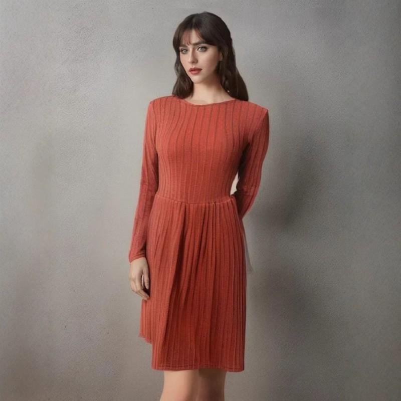 European American Fashion New Round Collar Waist Middle Skirt Elegant Temperament S оранжевый