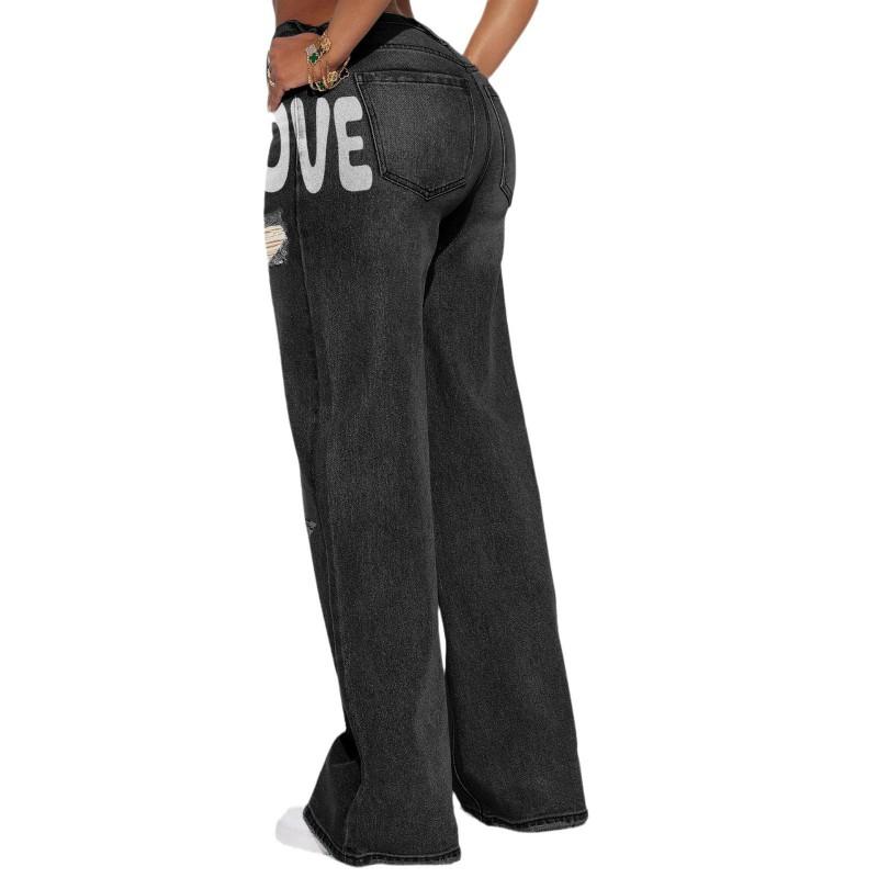 Damen Baggy Jeans Lockerer Sitz Hip Hop Street Style Weites Bein Denim Hose