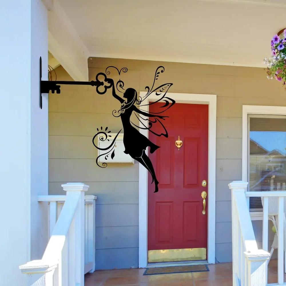 Enchanting Fairy Silhouette Metal Decoration: Graceful Garden Ornament with Butterflies & Flowers.Add Magic to Patio.
