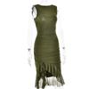 Ladies Sexy Tight Open Back Pleated Midi Dress Sleeveless Irregular Hem Dress Slim Dress
