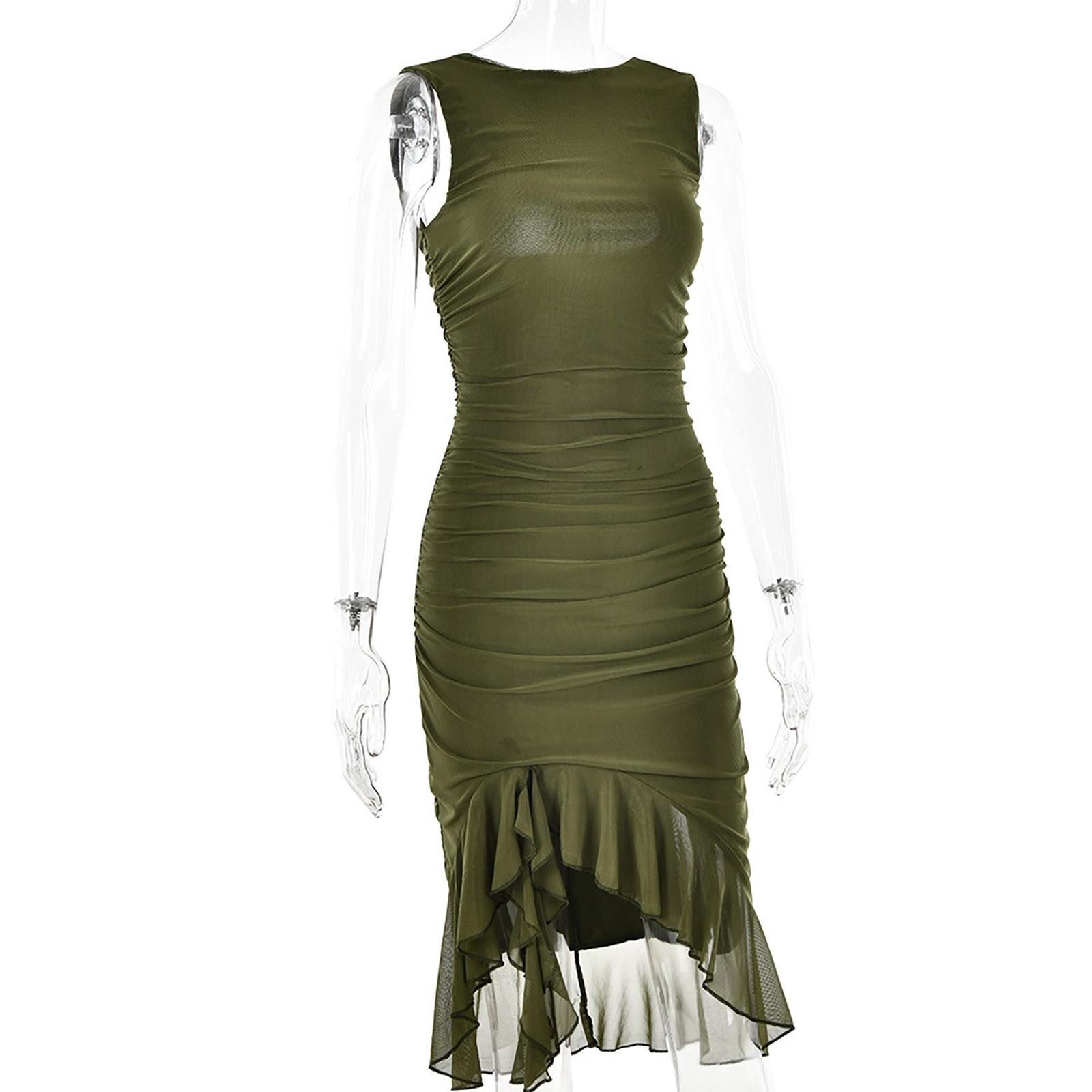 Женское сексуальное плотное плиссированное платье-миди с открытой спиной — фото 7