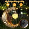 Solar Garden Lights Moon Fairy Crackle Glass Stake Lights Waterproof Warm White LED Metal Decorative Lights Outdoor Pathway