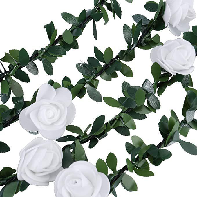 LED White Foam Rose Vine String Lights - Indoor Wedding & Balcony Decor