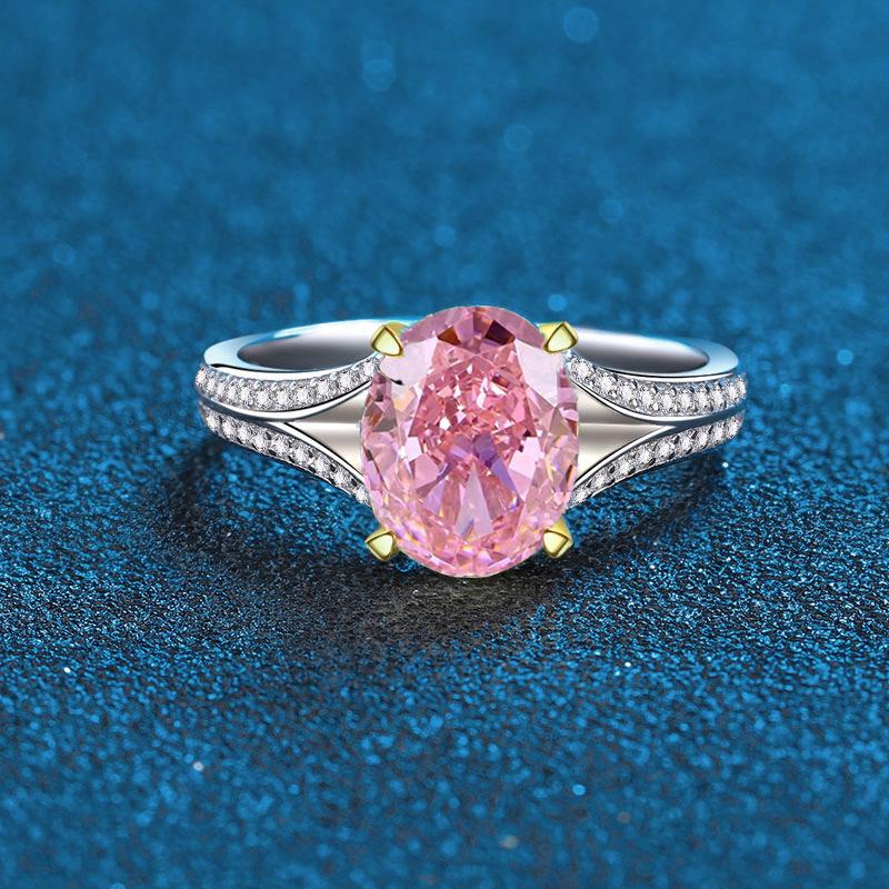 S925 Sterling Silver Ice Flower Cut Padparadscha Red Egg-Shaped Women s Proposal Wedding Ring
