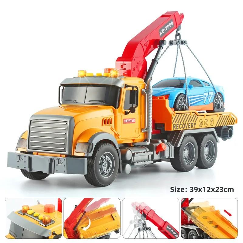 Tow Truck Toy Flatbed and Crane with Race Car Playset Large Toys Rescue Vehicle Push & Go,Lights Sounds,Kids Birthday Gift