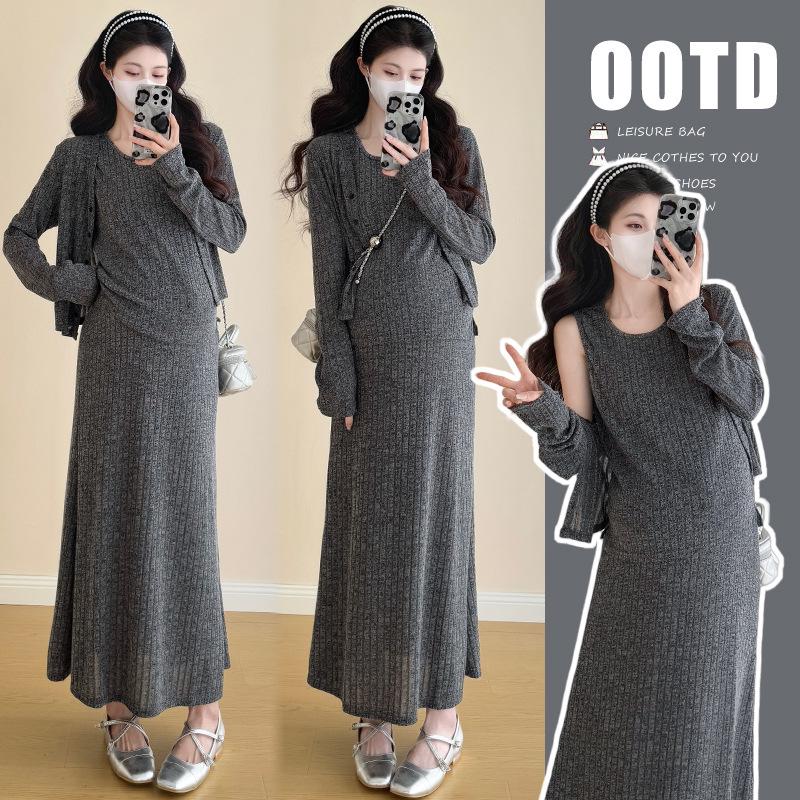 2026 Spring Maternity Three-Piece Set: Knit Cardigan, Vest, and Skirt L