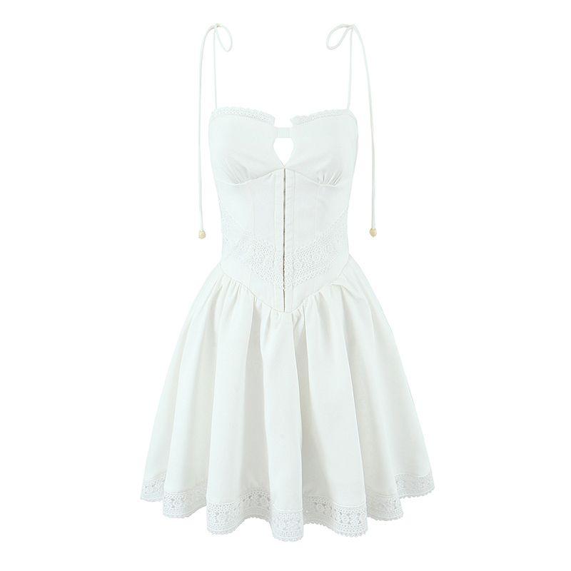 Spring Stamen Vietnam Niche French Style Pure Desire Style Exquisite Lace Edge Vacation Bustier Dress