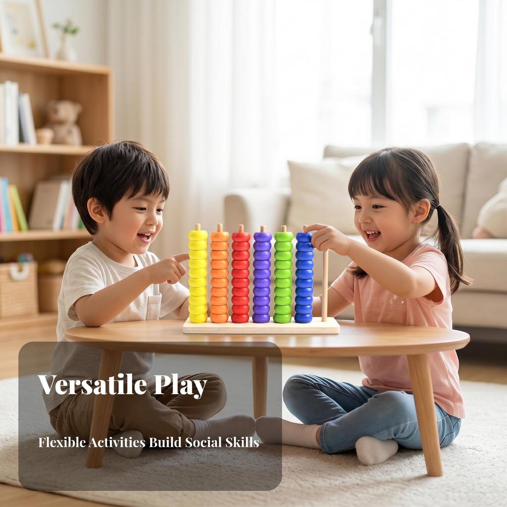 Rainbow Bead Abacus Wood Finish Wooden Toy Textured