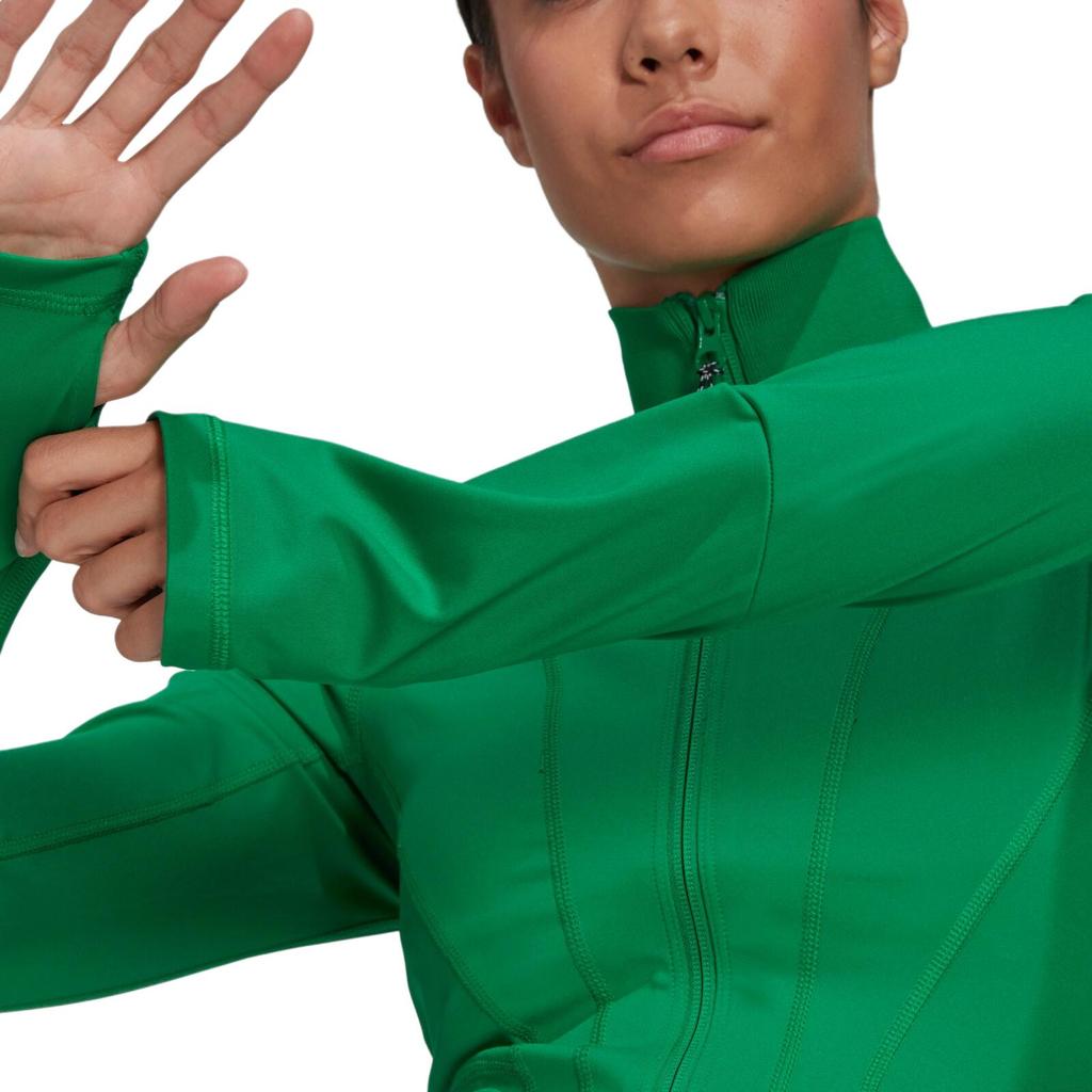 Adidas Letter Logo Print High Neck Slim Fit Sports Jacket Women Jacket Green HI6154