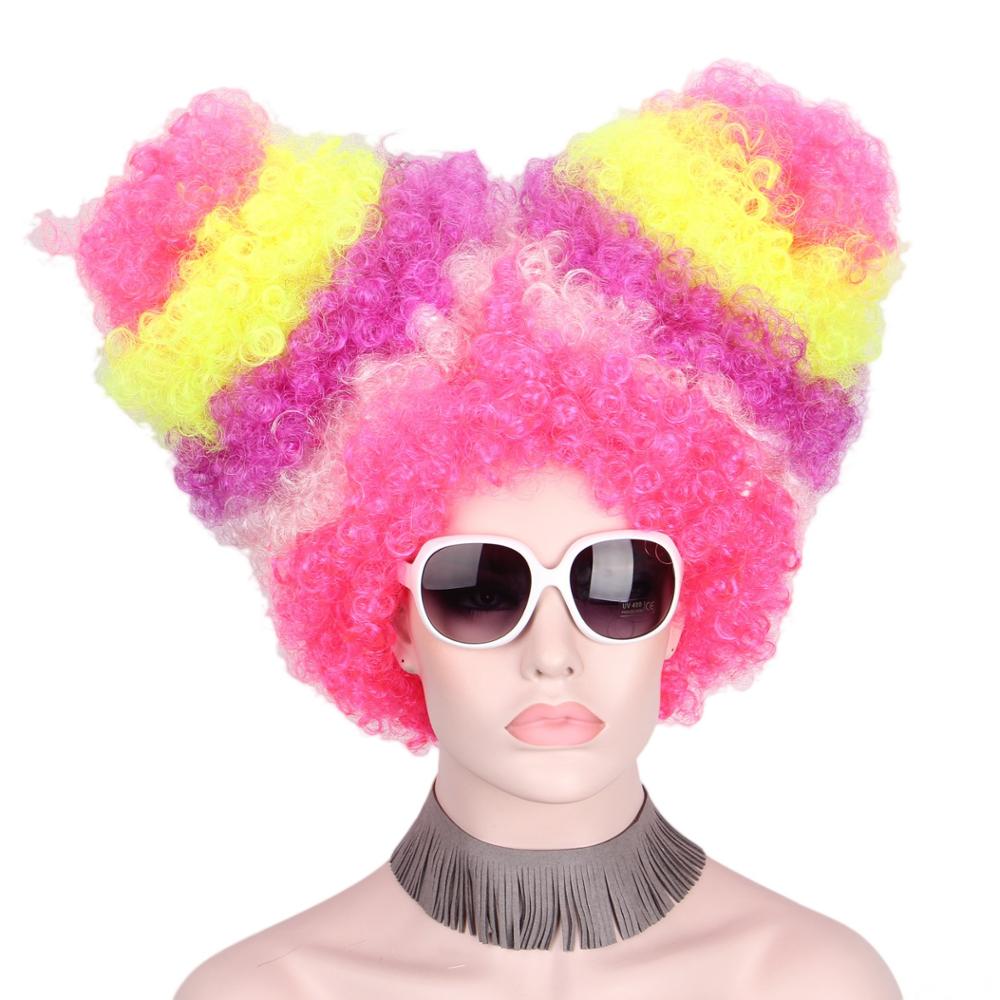 

Rainbow Color Big Top Curly Hair Wig Synthetic Fiber High Quality for Halloween Bar Party April Fool s Day Dress up Wig