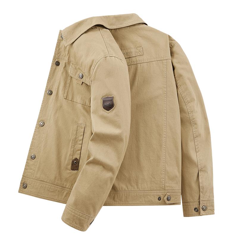 Spring and Autumn Style Lapel Jacket for Men's Outdoor Multi Pocket Workwear Top for Men's Loose Casual Jacket