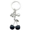 White Black Sweet Cool Cherry Pearl Pendant Keychain for Women - Versatile Student Backpack Ornament