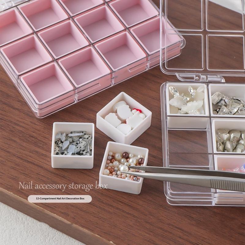 Nail Art Storage Box 6/12 Grids Eco-Friendly Plastic Case for Nail Rhinestones Beads DIY Craft Manicure Use