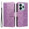 For Xiaomi Poco M7 Pro 5G/Xiaomi Redmi Note 14 5G Leather Case Wallet Stand Grids Imprinted Phone Cover with Strap