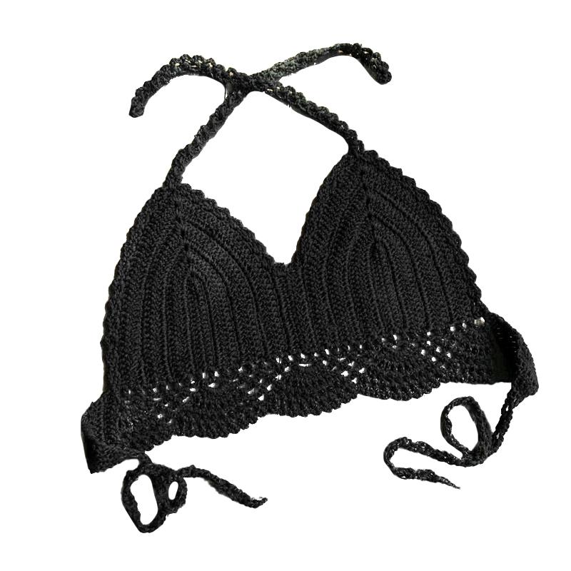 

1 шт. Модный вязаный крючком шерстяной сексуальный женский однотонный бюстгальтер-бикини для пляжной одежды M