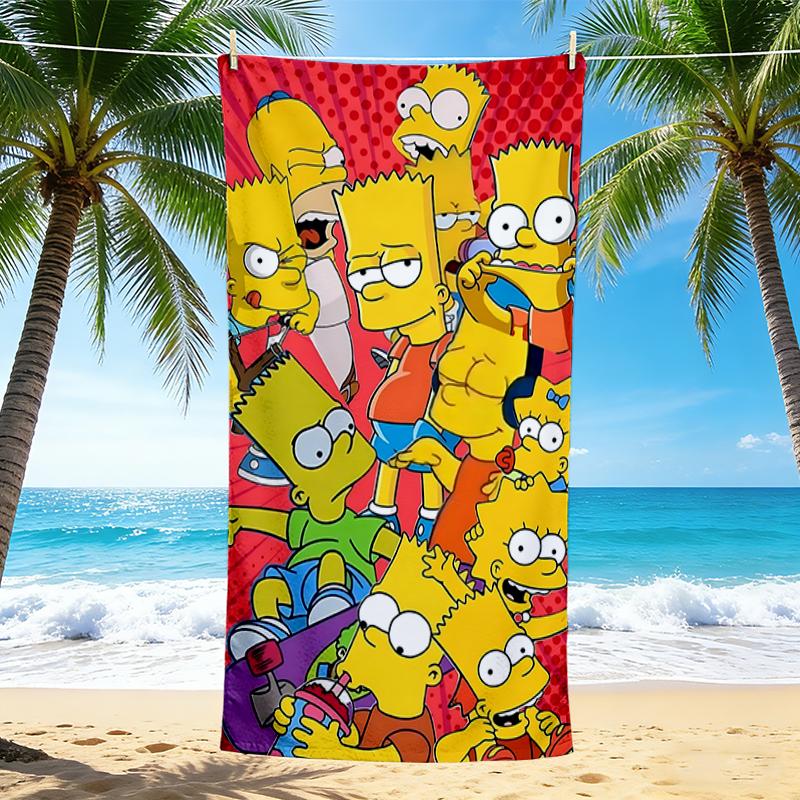 1Pc Simpsons Family Portrait Beach Towel, Quick Dry, Multi-Use for Beach Pool Gym Yoga Home Travel, Christmas, Halloween, Xmas Gift S783