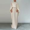 Women's Pleated Flowy Maxi Dress Split Cape Sleeve Formal Wedding Guest Dress Cocktail Evening Party Long Dress