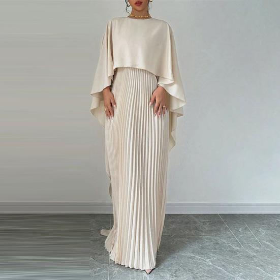 Women's Pleated Flowy Maxi Dress Split Cape Sleeve Formal Wedding Guest Dress Cocktail Evening Party Long Dress