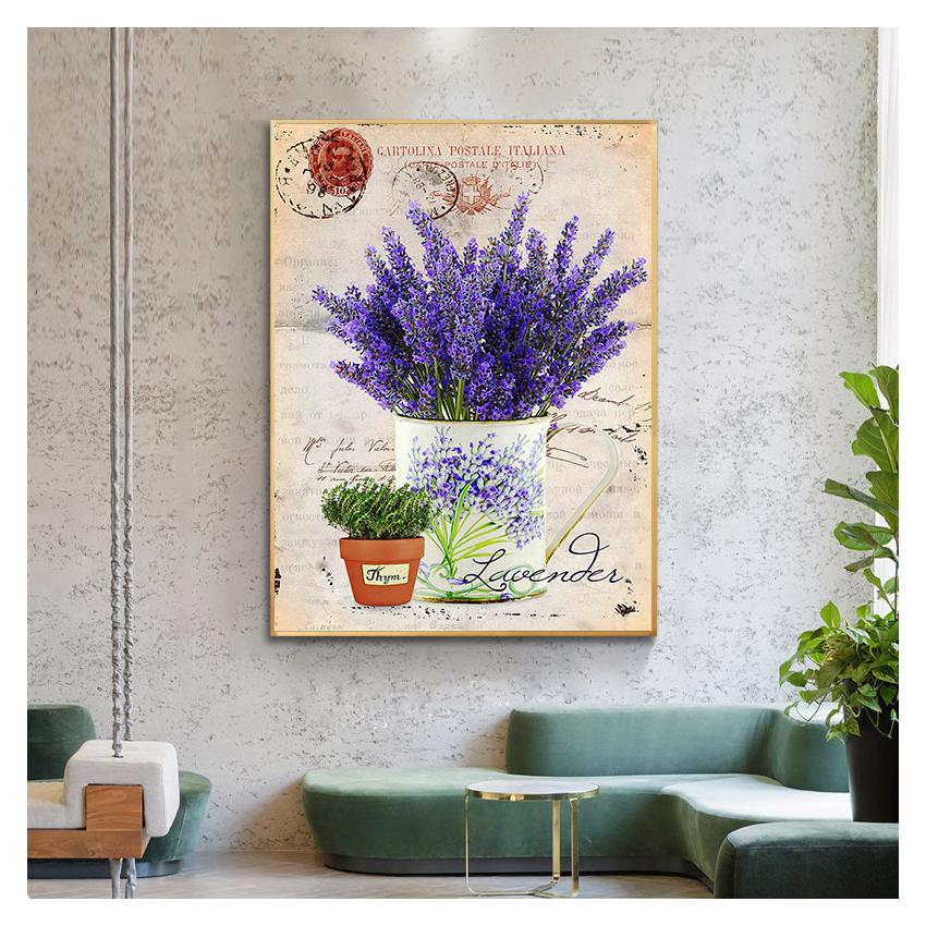 Dipinto Provenza Paesaggio Arte murale Poster Immagine a olio per la decorazione della casa Soggiorno Immagine Vintage Viola Lavanda Tela