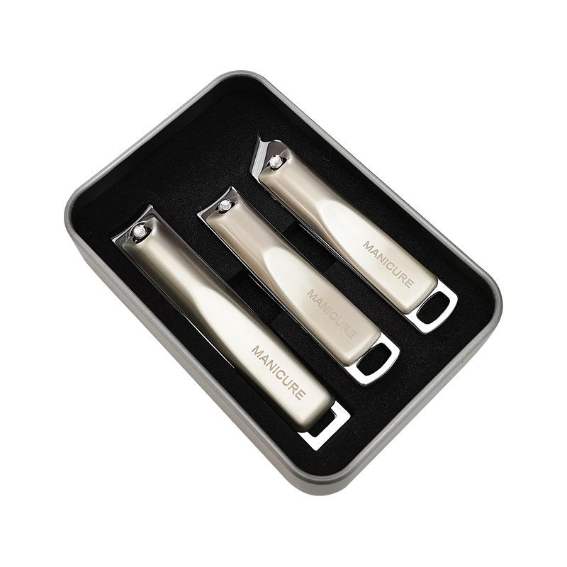 Champagne Nail Clipper Set: 3-Piece Iron Box with Flat-Mouth Clippers & Rotating Package for Nail Care
