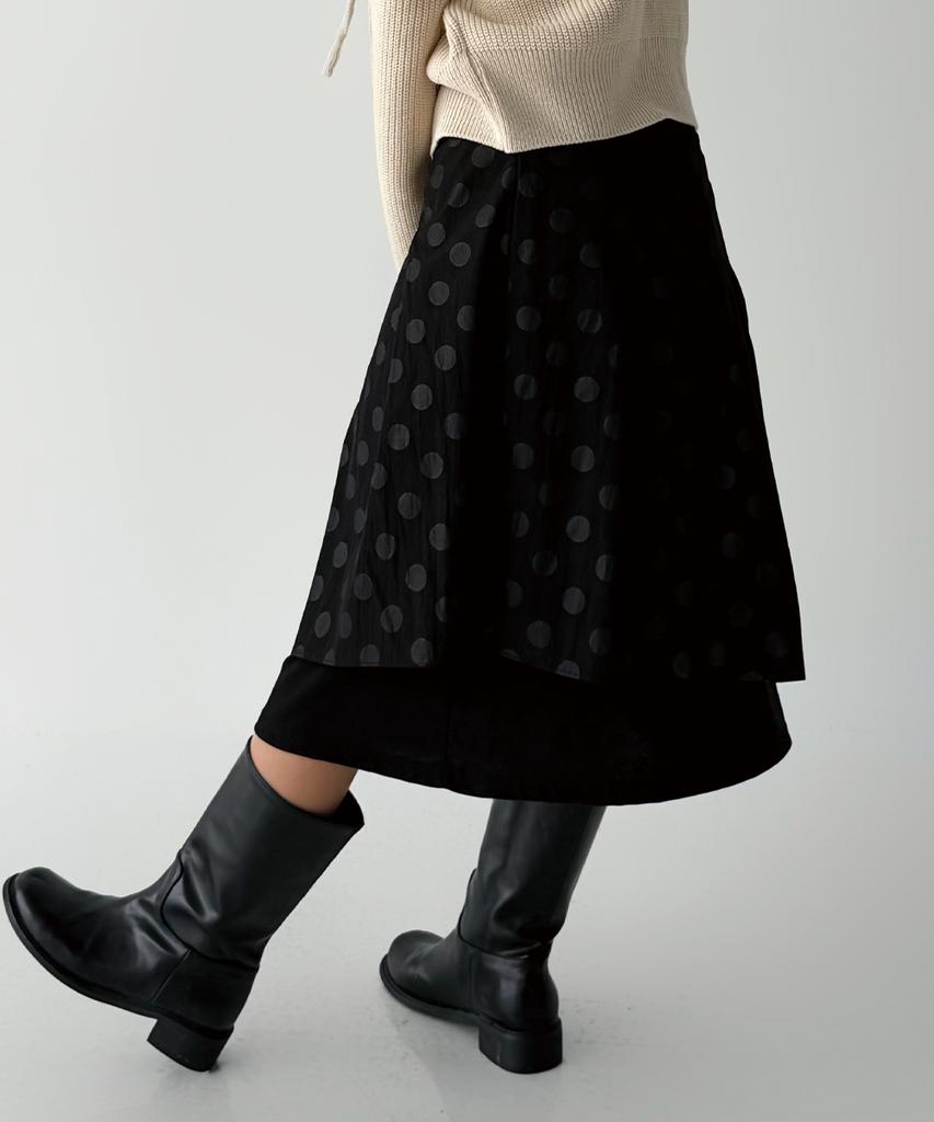 The Green Lab Dot Wrap Skirt [Black]