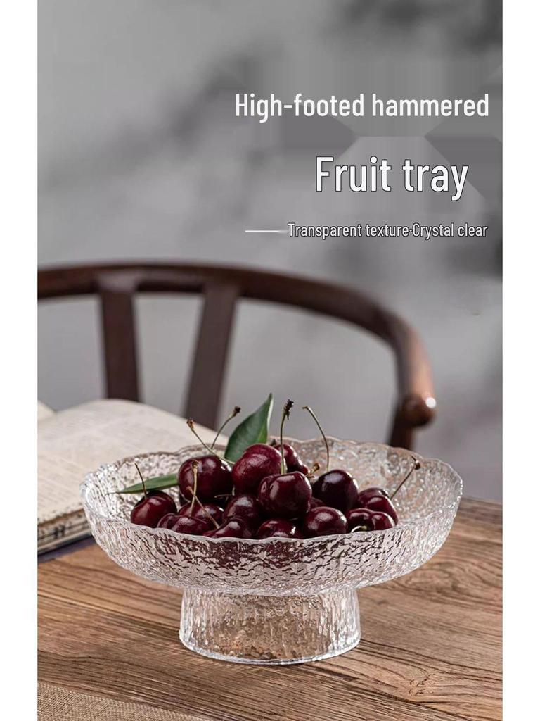 Glass Fruit Plate - Elegant High-Footed Dessert and Snack Holder for Living Room Coffee Table.