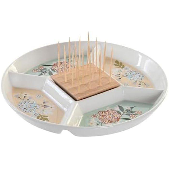 Plateau À Apéritifs - DKD Home Decor - Estándar - Bambou Et Grès - 23,5 X 23,5 X 3 Cm - Vert Et Beige