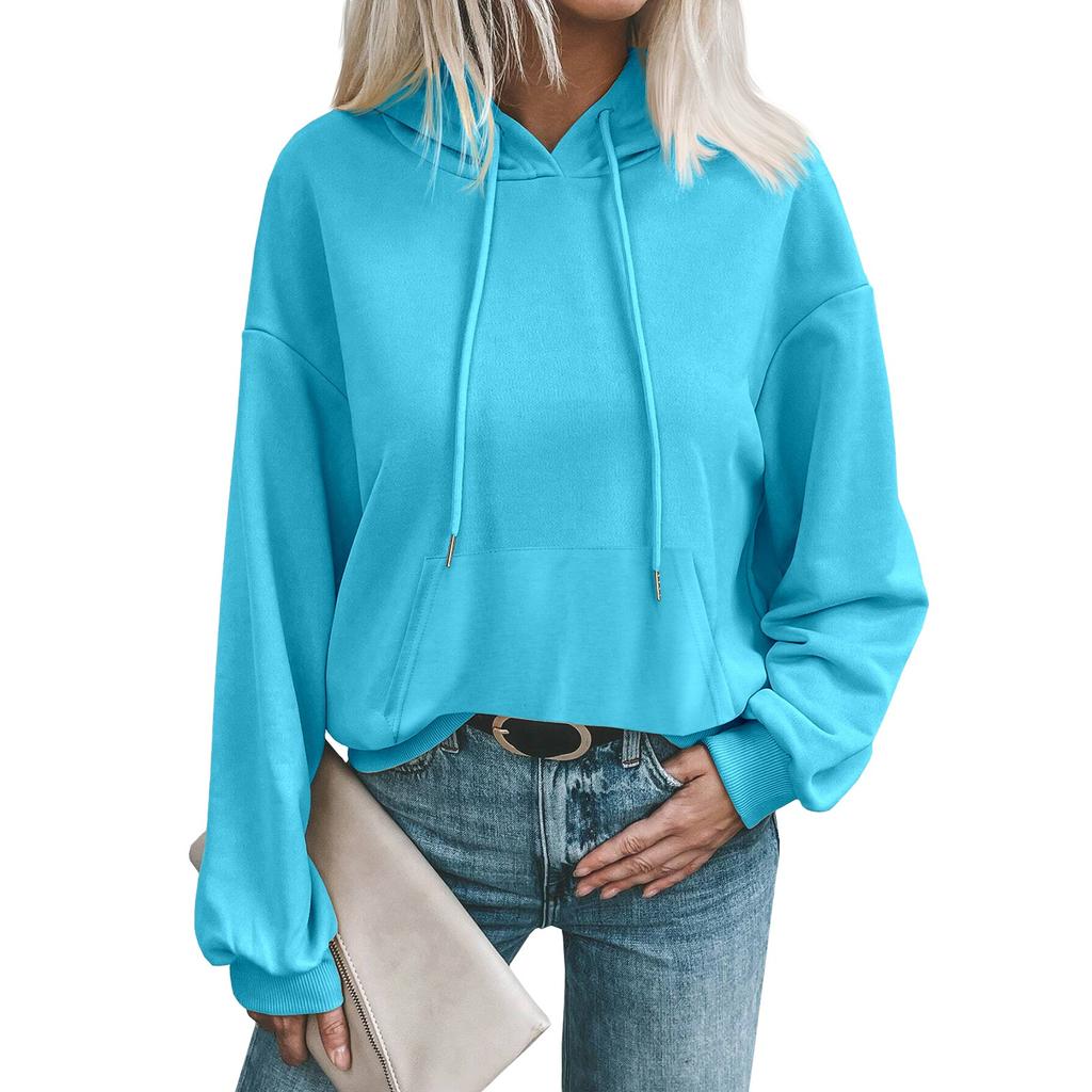 Suéter feminino elegante de outono e inverno, cor sólida, casual, solto, manga comprida, com capuz