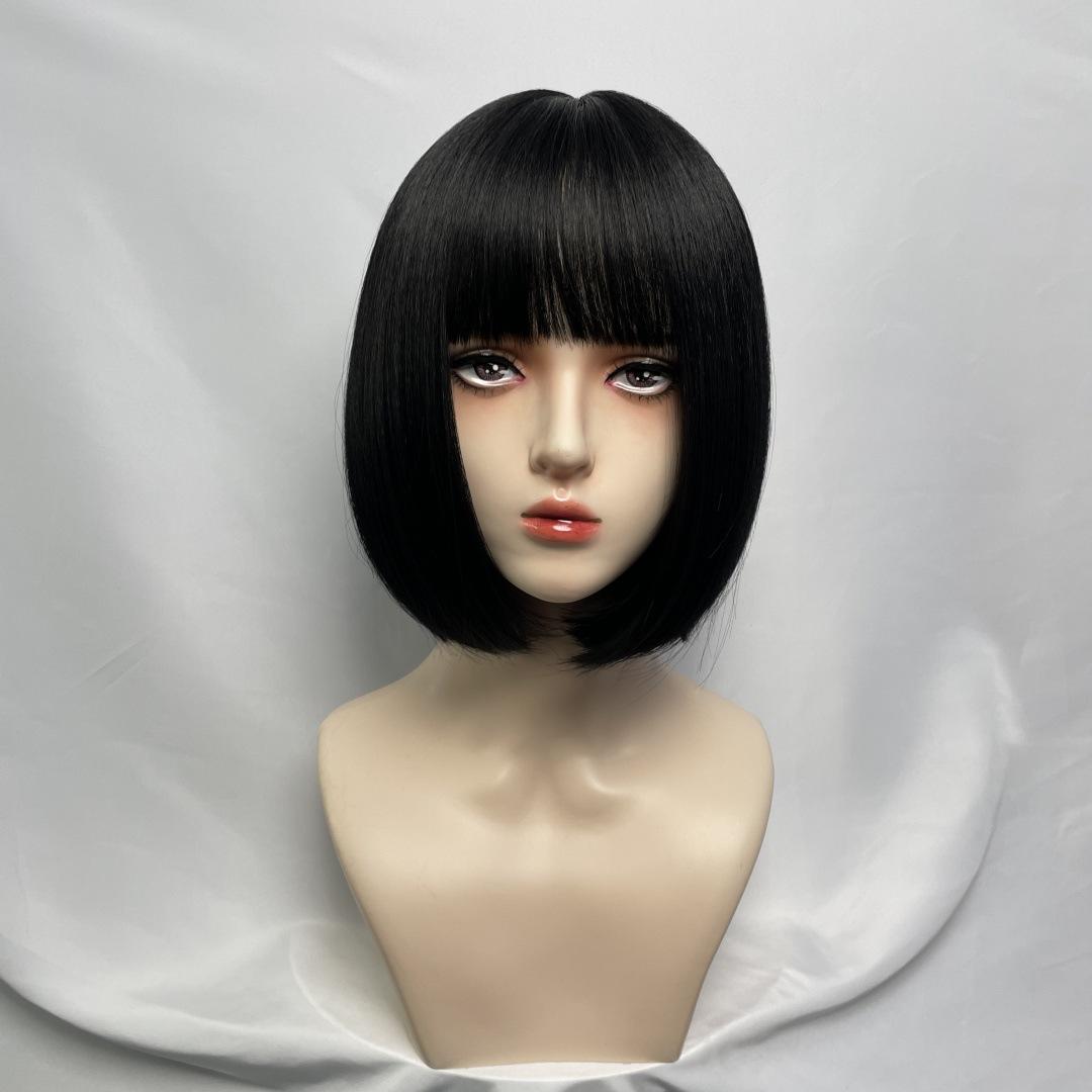 

Синтетический черный парик с челкой, короткий прямой парик боб для женщин, косплей, повседневные волосы, термостойкие волокнистые парики чёрный