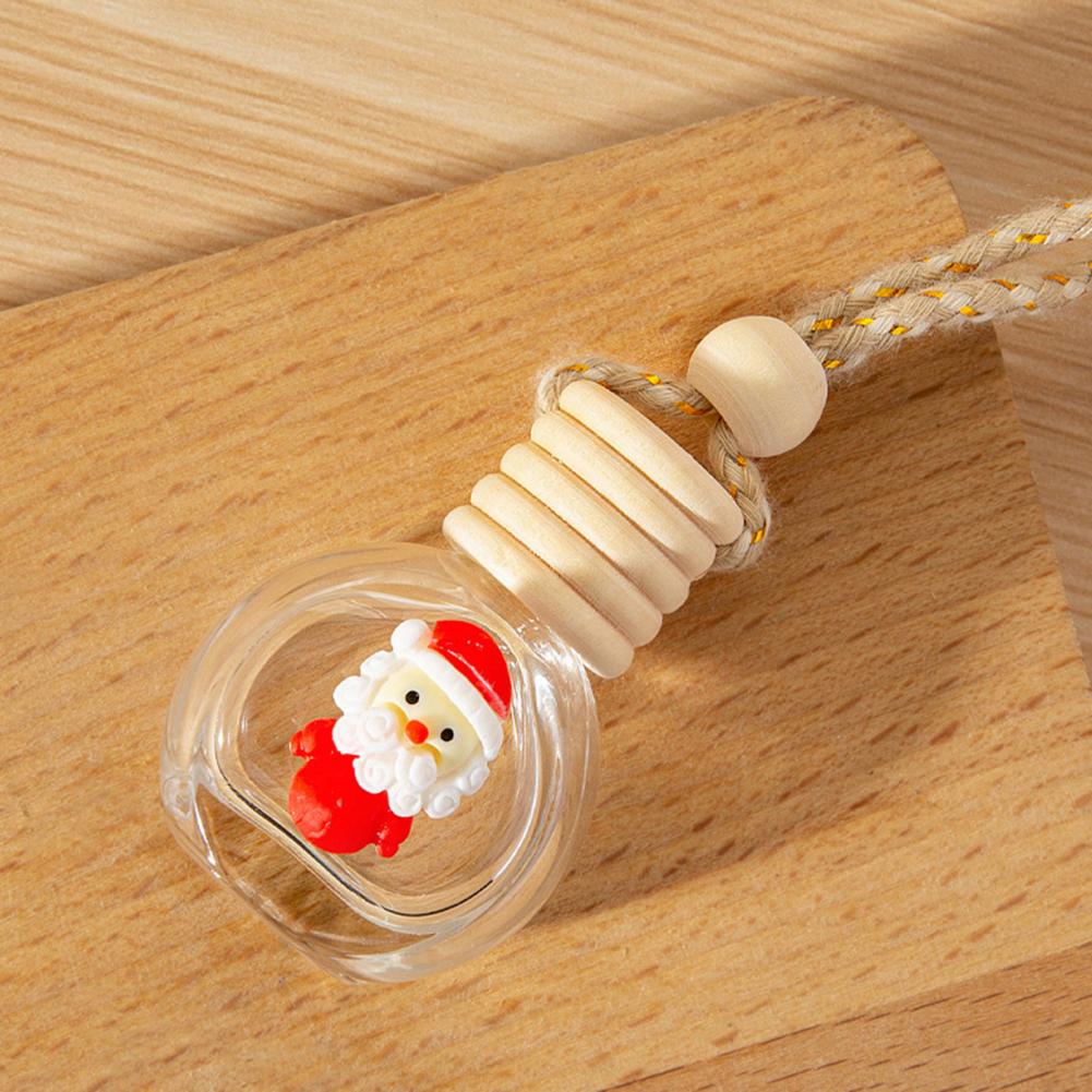 10ML Christmas Car Perfume Bottle Car Hanging Perfume Empty Bottle Wood Lid Cute Santa Elk Glass Essential Oil Empty Bottle