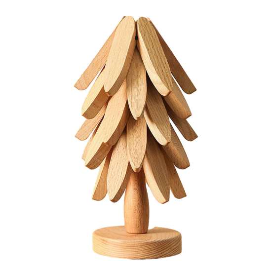 Compact Storage Trivet Set Collapsible Wooden Trivets for Hot Dishes, Christmas Tree Shaped Pot Mat Table, Wood Heat Natural Pine Pad Resistant Holder