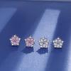 Korean Style Silver Needle Horse Eye Pink Cubic Zirconia Flower Stud Earrings