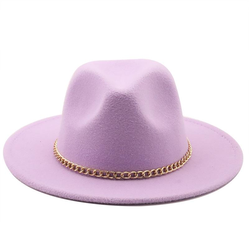 New thin chain accessories European and American autumn and winter solid color woolen top hat European and American fashion jazz hat