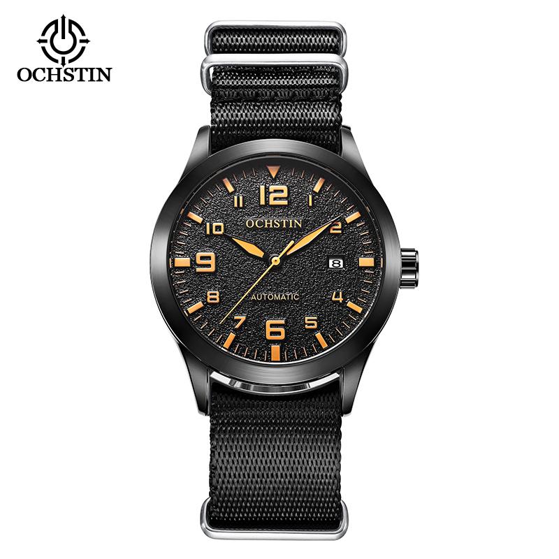 OCHSTIN Man Automatic Pilot Wrist Watches Luxury Self Wind Nylon Mechanic Male Clock Auto Date Relogio Masculino Gift for Men