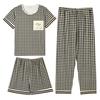 Year's three-piece pajamas women's summer new fine imitation cotton round neck short-sleeved high-end loungewear set spring and autumn