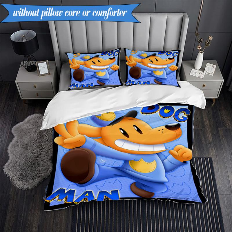 Set Biancheria da Letto Avventura 3 Pezzi Dog Man e Amici Stampa 2D (Include 1 Copripiumino + 2 Federe Senza Imbottitura), Decorazione camera da letto, Regalo ventilatore