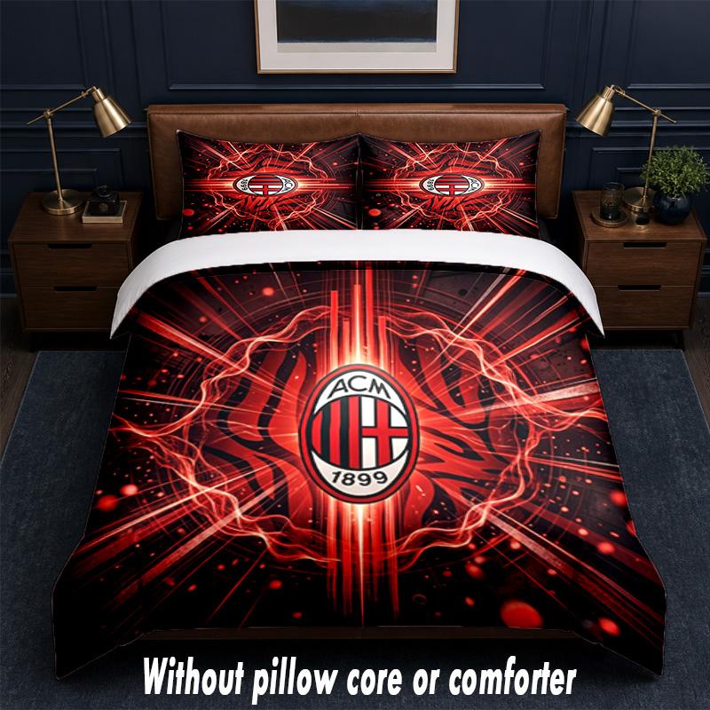 סט מצעים AC Milan עיצוב מיטה 1 ציפה לשמיכה + 2 ציפיות לכריות רך נושם מצעי מיטה לבית