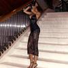 2026 European & American Spring/Summer Women's Sexy Deep V Lace Backless Spaghetti Strap Slim Fit Dress