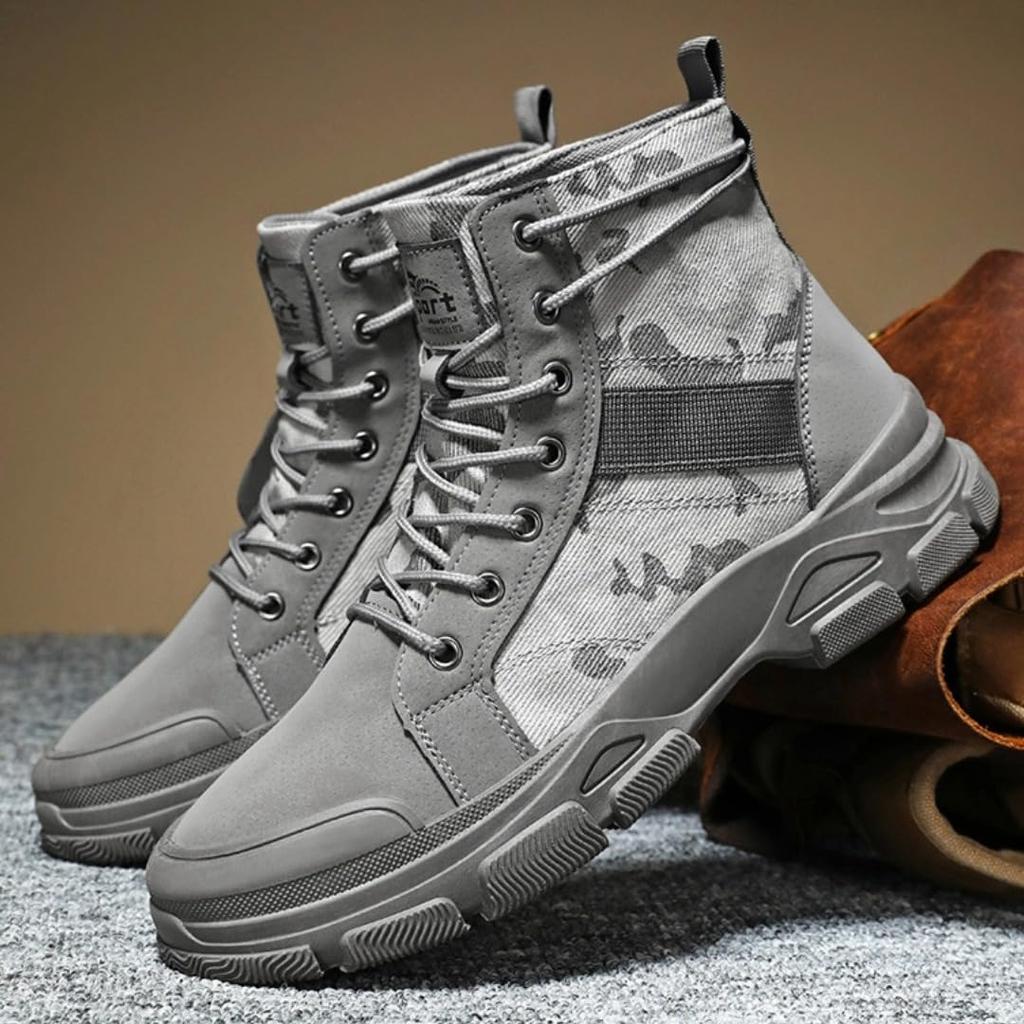 [FleurUneffe] Men's Tactical Boots, Camouflage, High-Cut Combat Boots, Abrasion-Resistant & Non-Slip Sole, Suitable for Hiking, Outdoor Activities, an