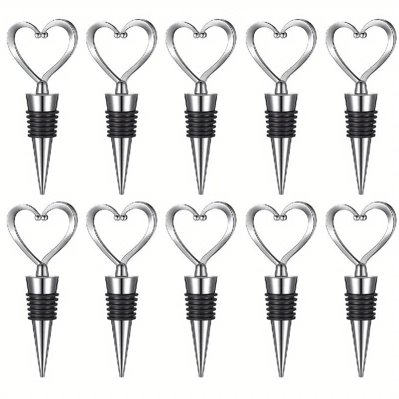 10pcs Heart-Shaped Wine Stoppers Bottle Stoppers for Keeping Beverages Fresh - Reusable Wine Corks Home Kitchen Items