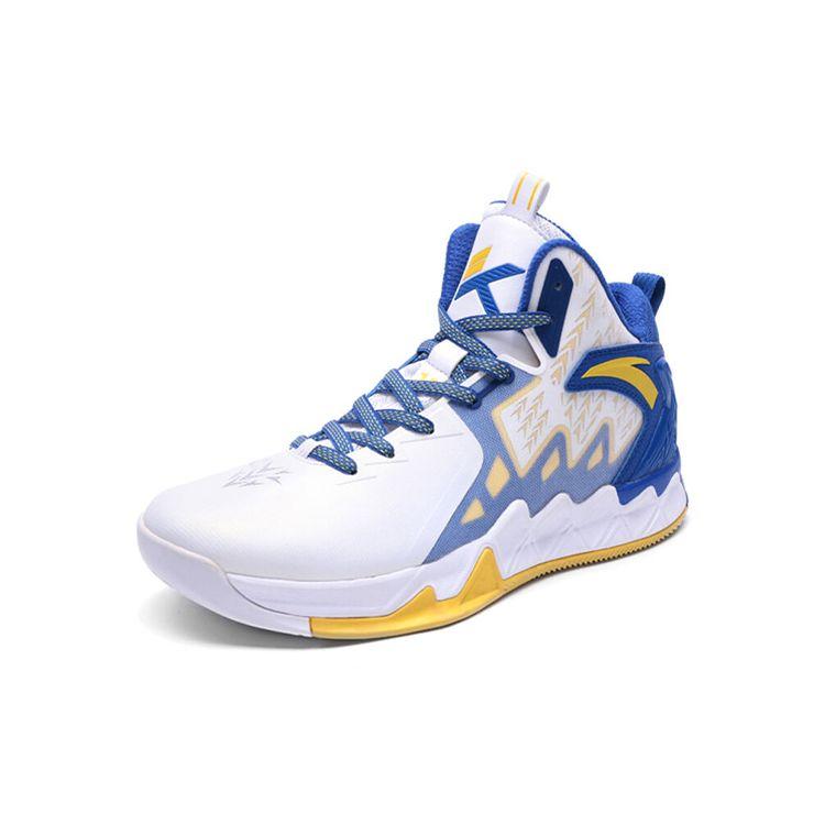 Anta KT2 Fabric Synthetic Leather Wear Resistant Non Slip Shock Absorbing High Top Basketball Shoes Men Sneakers White Blue Yellow 11641101-2