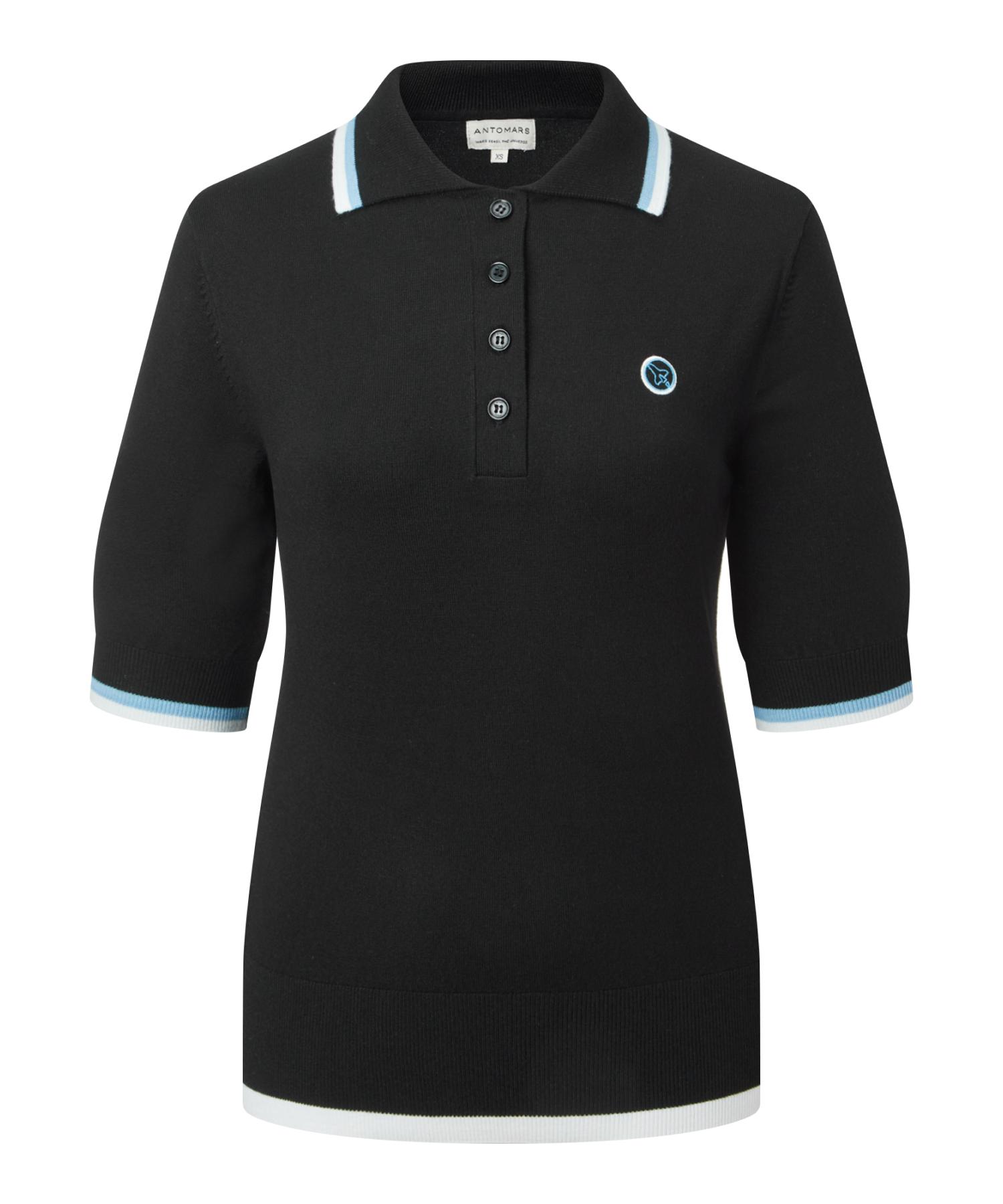 Antomas Circle Spaceship Logo Knit Polo Women - Black Xs