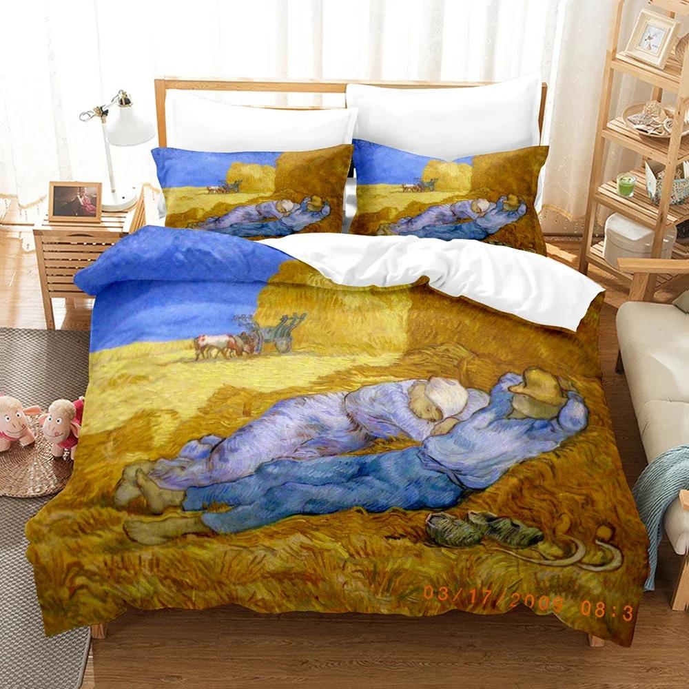 Van Gogh Oljemålning Sängklädesset Queen King Size Sovrumsinredning Örngott och Påslakan 2/3 st Hemtextil