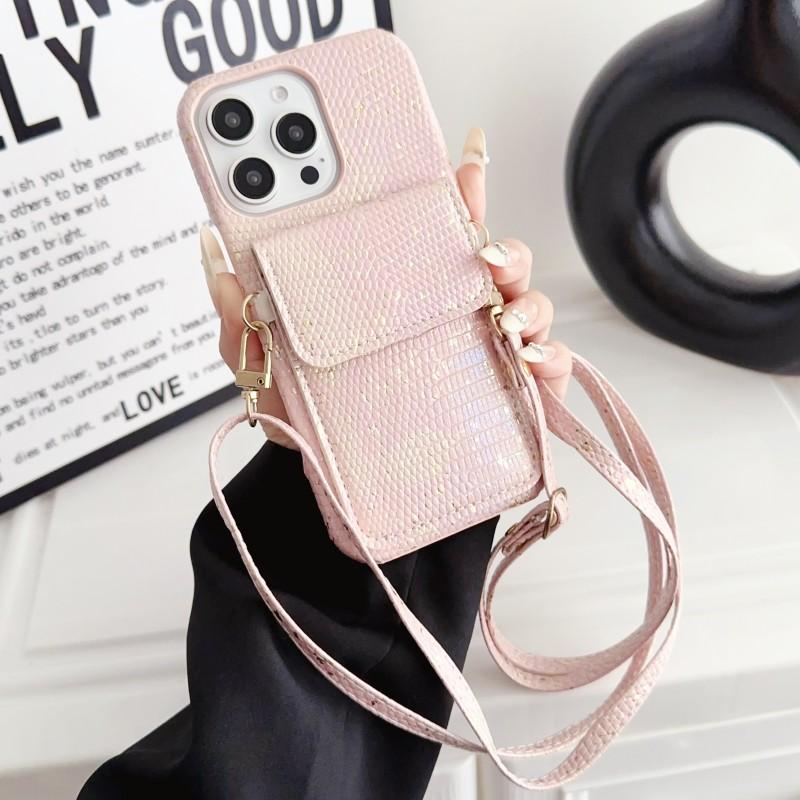 

Wallet Lanyard Case for iPhone 16 15 14 Pro Max 11 12 13 15 Pro X XR XS 7 8 Plus Bag Crossbody Strap Crystal Lizard Design Cover for iPhone 14