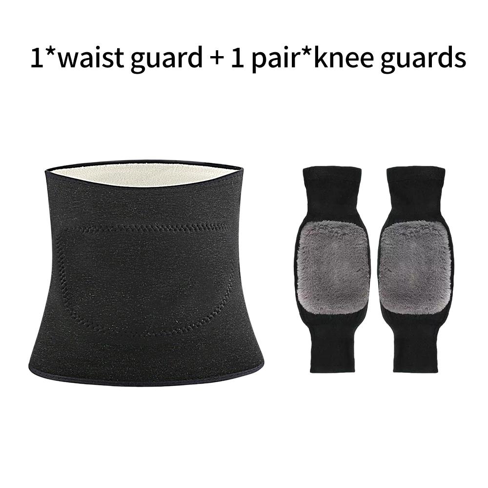 Waist Leg Warmer Set Thermal Fleece Lining Abdomen Back Warmer Belt Belly Wrap Support Waistband Knee Pads for Winter Sports
