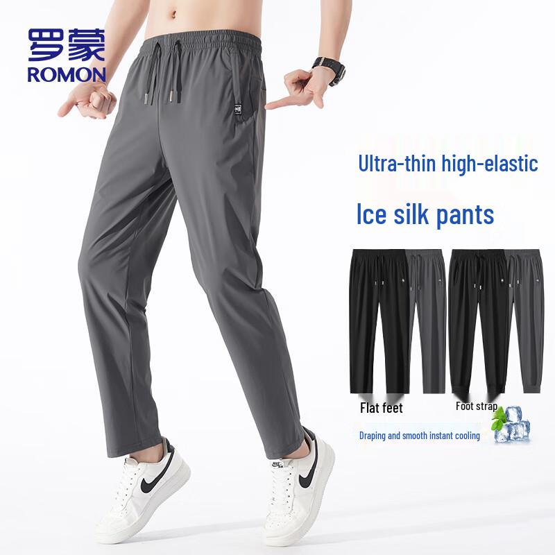 ROMON Men's Summer Thin Ice Silk Straight-Leg Casual Pants